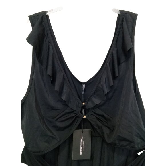 Pretty Little Thing Womens Black Frill Edge Ring Detail Cutout Swimsuit Size 22 - Picture 4 of 12
